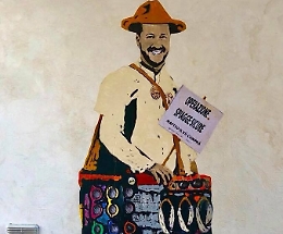 "Matteo il Vu Cumpr&agrave;" compare a Giardini in murales di Tvboy