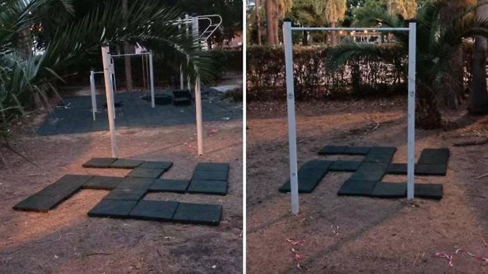 Una svastica "montata" nel parco comunale, vicina al monumento alla Resistenza. Il sindaco: &laquo;Non &egrave; una bravata&raquo;